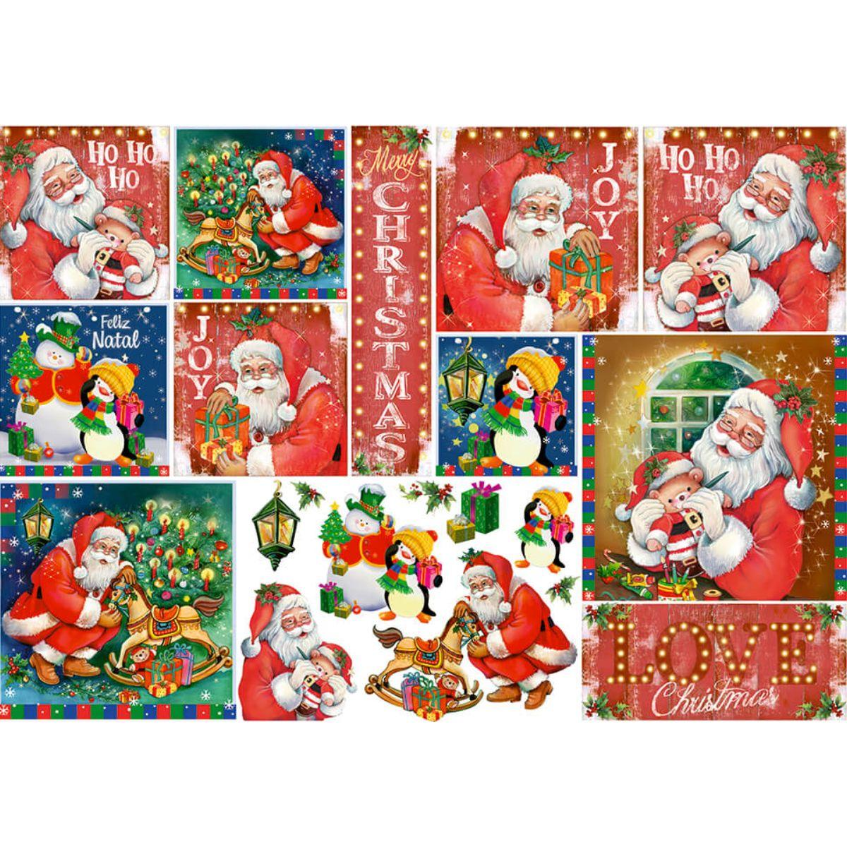 Papel Decoupage Litoarte PDN-127 Natal Papai Noel Vintage e Pinguins 49x34,3cm - Palácio da Arte