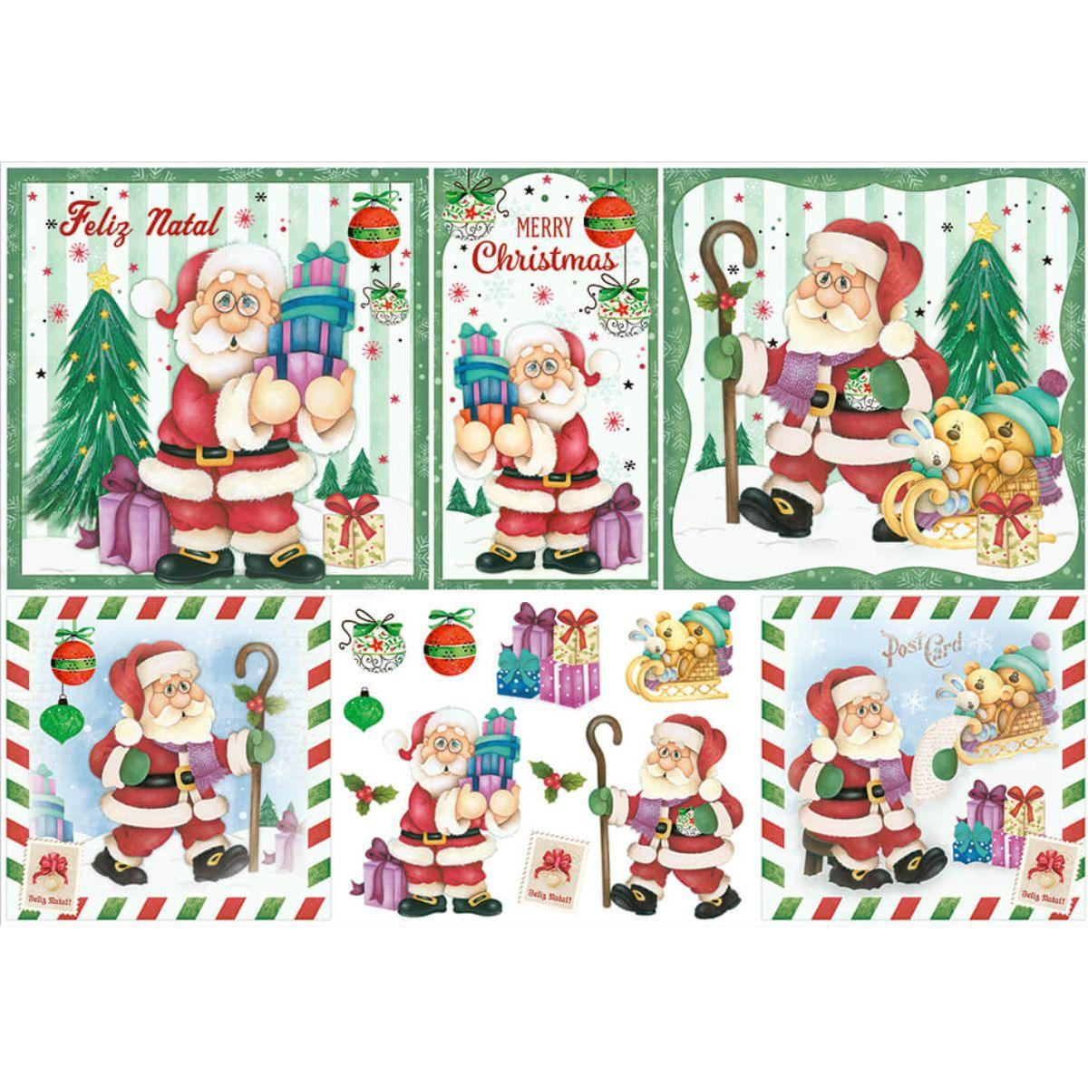 Papel Decoupage Litoarte PDN-128 49x34 Natal Papai Noel e Bichinhos - Palácio da Arte