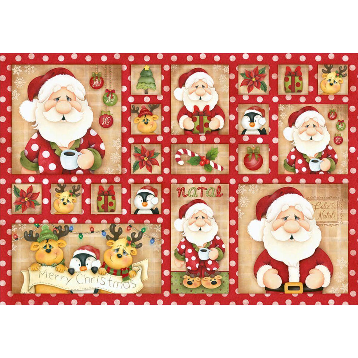 Papel Decoupage Litoarte PDN-130 Natal Papai Noel Renas e Pinguins 49x34,3cm - Palácio da Arte