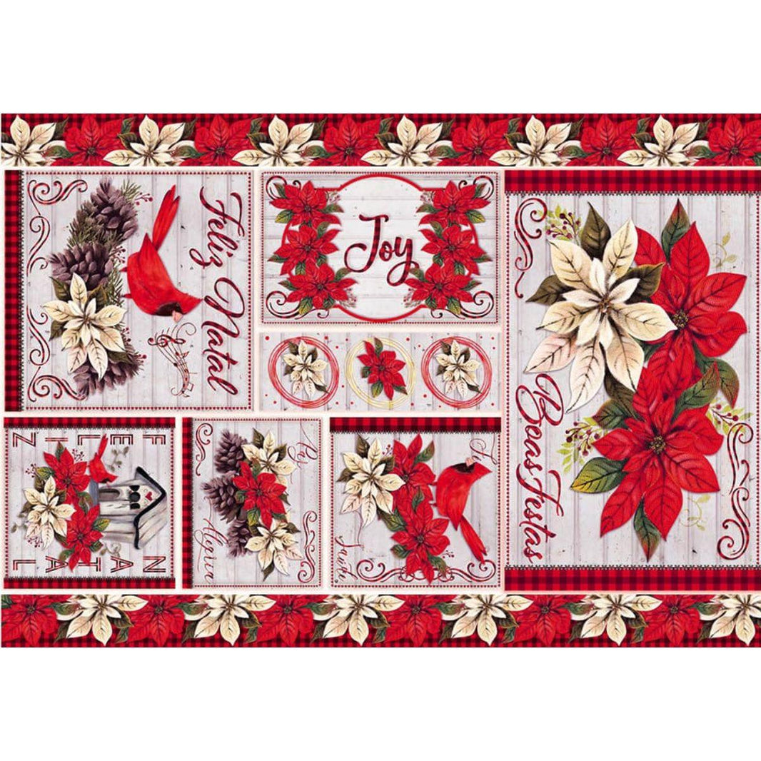 Papel Decoupage Litoarte PDN-144 Natal Feliz Natal Poinsettia 49x34,3cm - Palácio da Arte