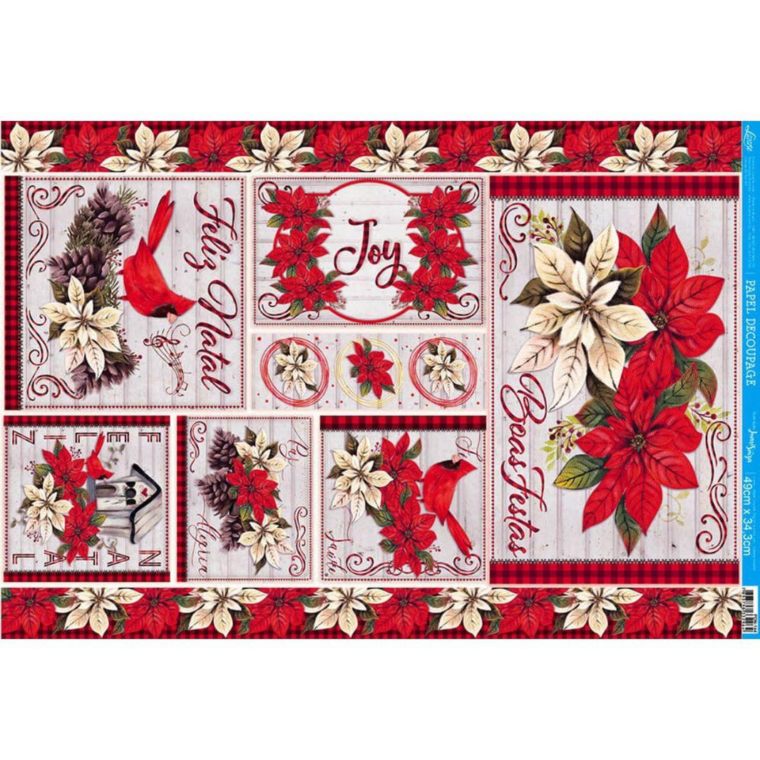 Papel Decoupage Litoarte PDN-144 Natal Feliz Natal Poinsettia 49x34,3cm - Palácio da Arte