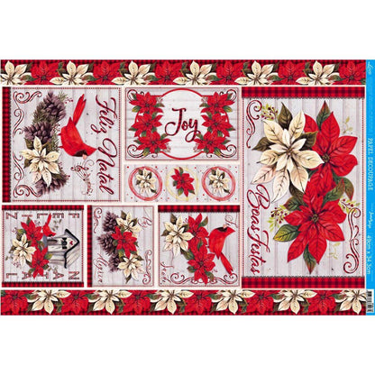 Papel Decoupage Litoarte PDN-144 Natal Feliz Natal Poinsettia 49x34,3cm - Palácio da Arte