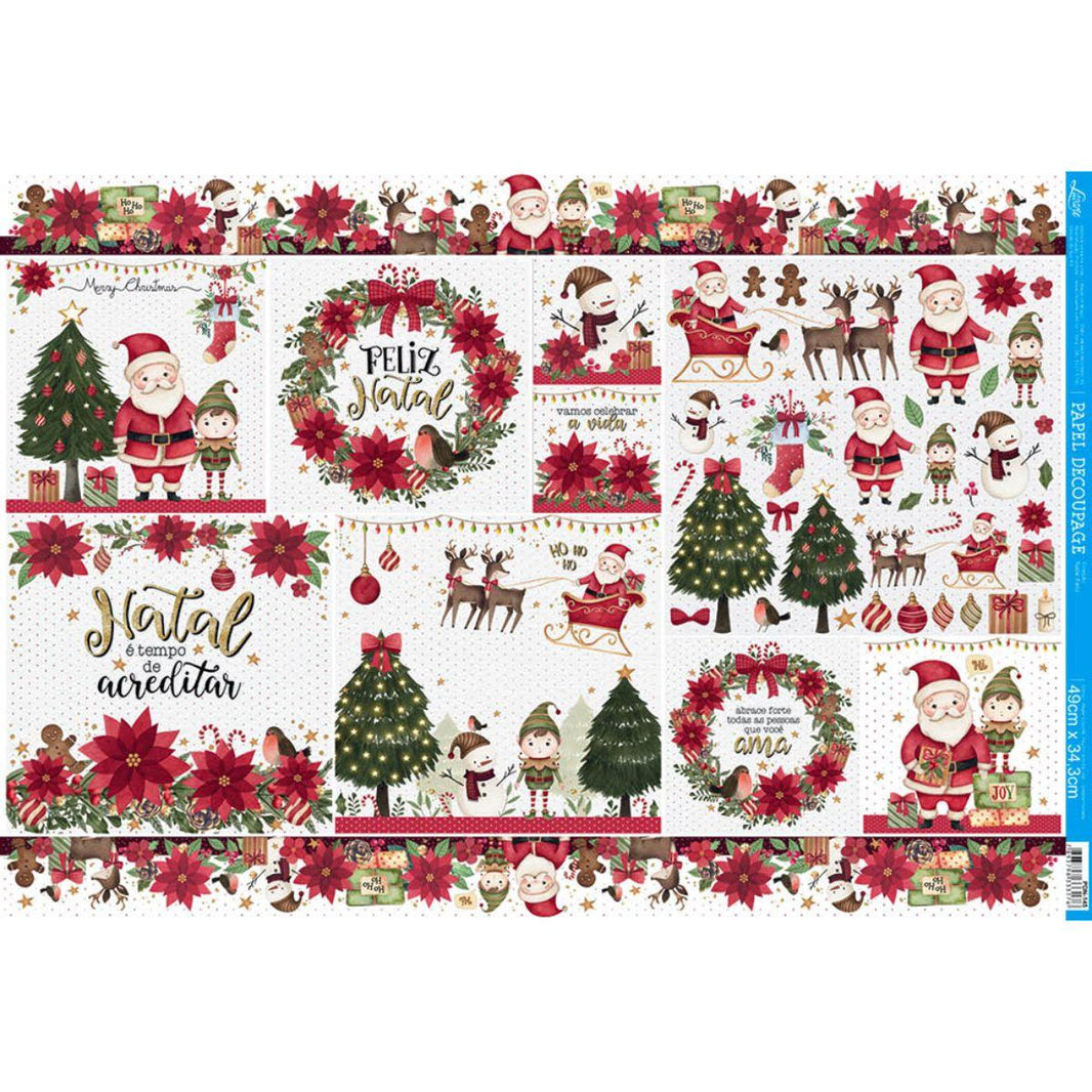 Papel Decoupage Litoarte PDN-145 Feliz Natal 49x34,3cm - Palácio da Arte