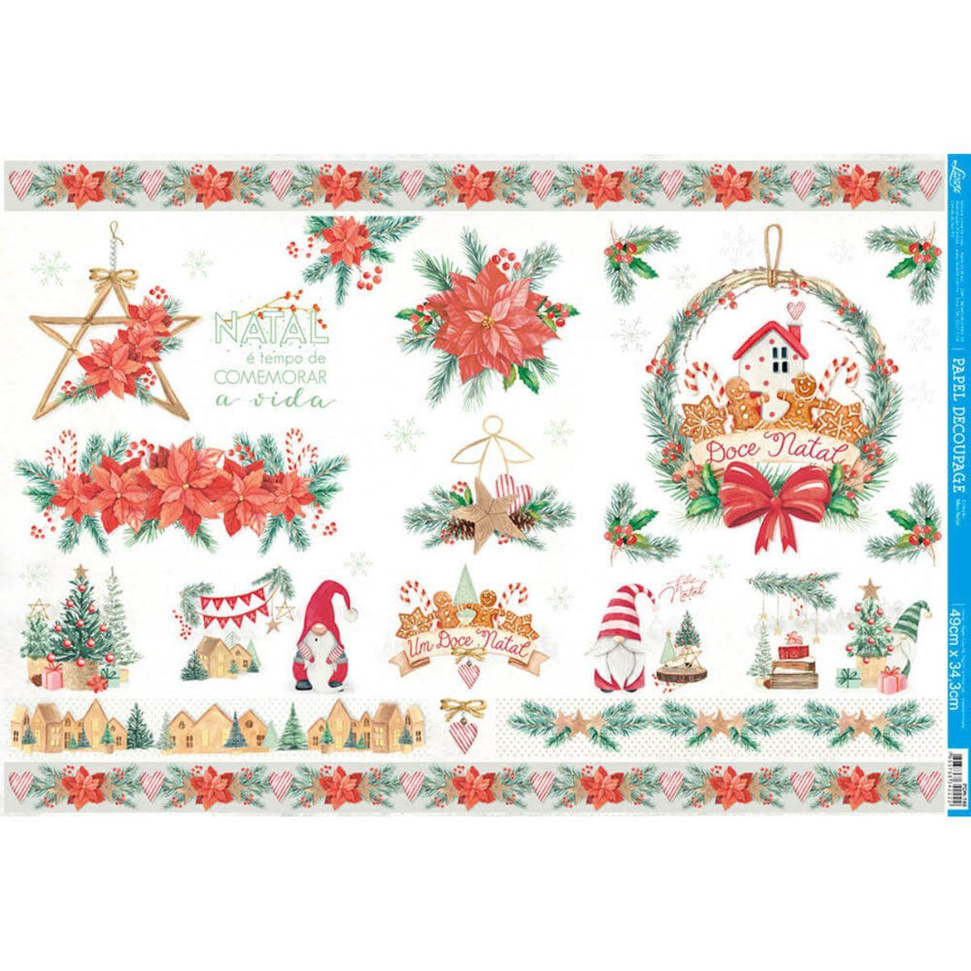 Papel Decoupage Litoarte PDN-146 Doce Natal 49x34,3cm - Palácio da Arte