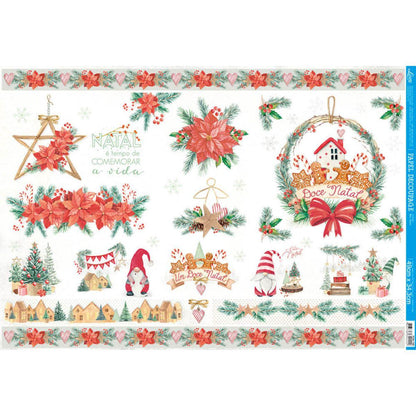 Papel Decoupage Litoarte PDN-146 Doce Natal 49x34,3cm - Palácio da Arte