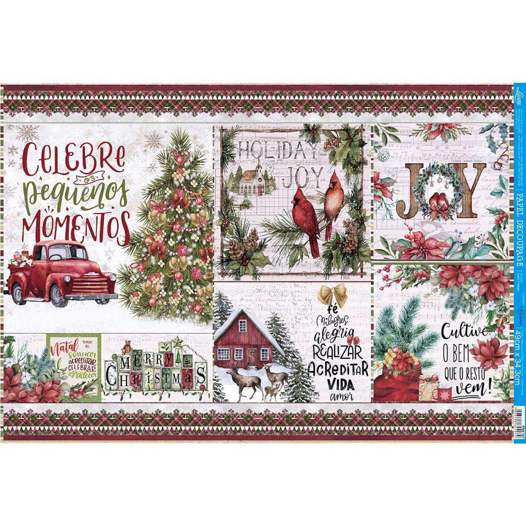 Papel Decoupage Litoarte PDN-147 Natal Vintage 49x34,3cm - Palácio da Arte