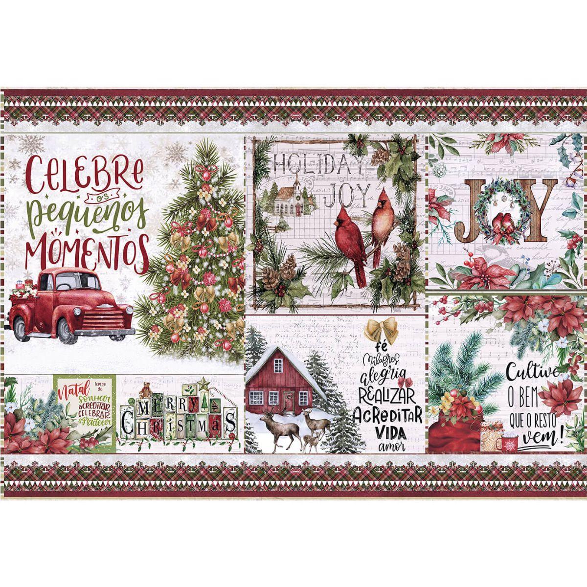 Papel Decoupage Litoarte PDN-147 Natal Vintage 49x34,3cm - Palácio da Arte