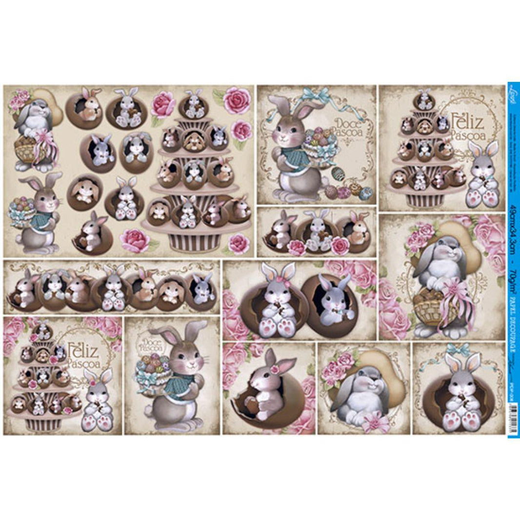 Papel Decoupage Litoarte PDP-008 Coelhos Vintage 49x34cm - Palácio da Arte