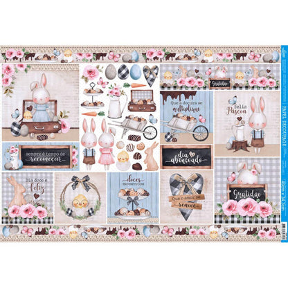 Papel Decoupage Litoarte PDP-018 Doce Páscoa 49x34cm - Palácio da Arte