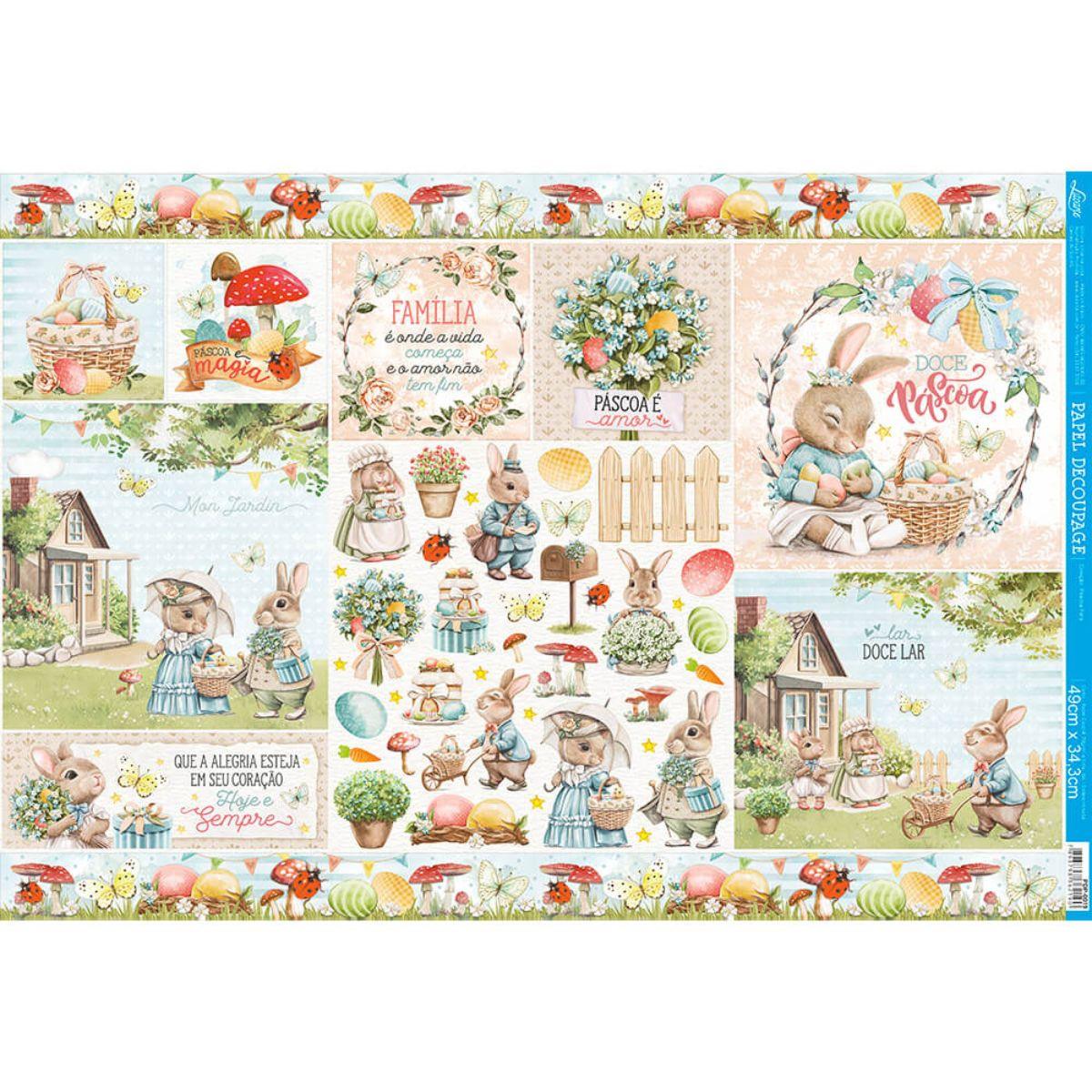 Papel Decoupage Litoarte PDP-019 Páscoa Feliz 49x34cm - Palácio da Arte