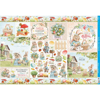 Papel Decoupage Litoarte PDP-019 Páscoa Feliz 49x34cm - Palácio da Arte