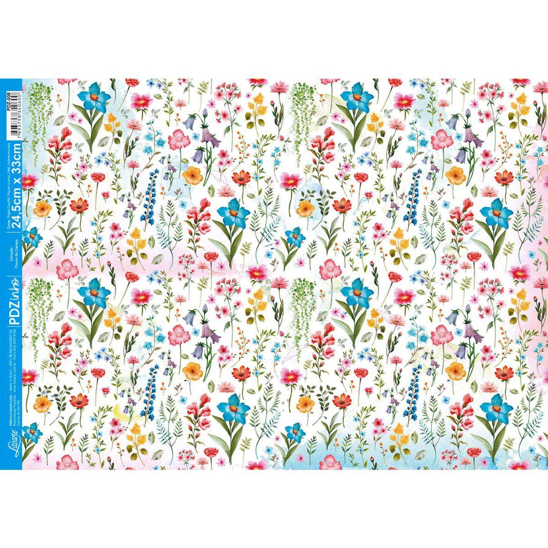 Papel Decoupage Litoarte PDZ-008 Flores do Campo 24,5x33cm - Palácio da Arte