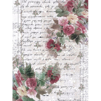 Papel Decoupage Litoarte PDZ-019 Flores e Textos 24,5x33cm - Palácio da Arte