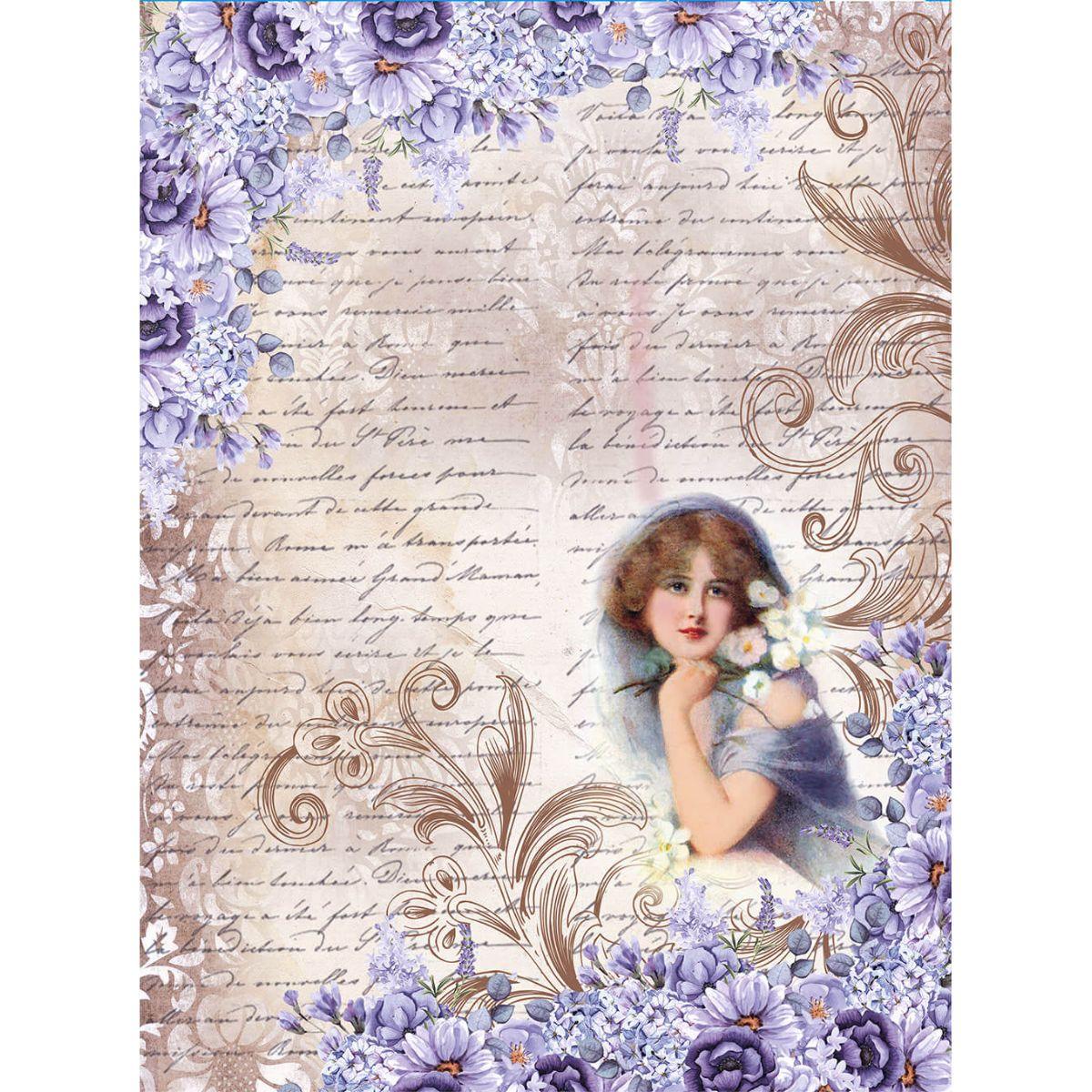 Papel Decoupage Litoarte PDZ-020 Dama com Flores 24,5x33cm - Palácio da Arte