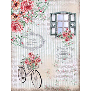 Papel Decoupage Litoarte PDZ-021 Janela e Bicicleta Florida 24,5x33cm - Palácio da Arte