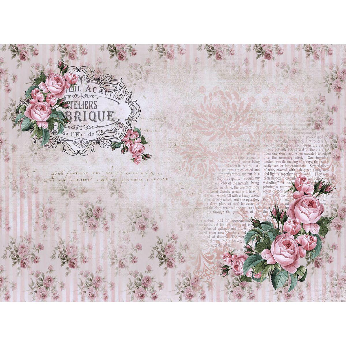 Papel Decoupage Litoarte PDZ-023 Rosas Vintage 24,5x33cm - Palácio da Arte