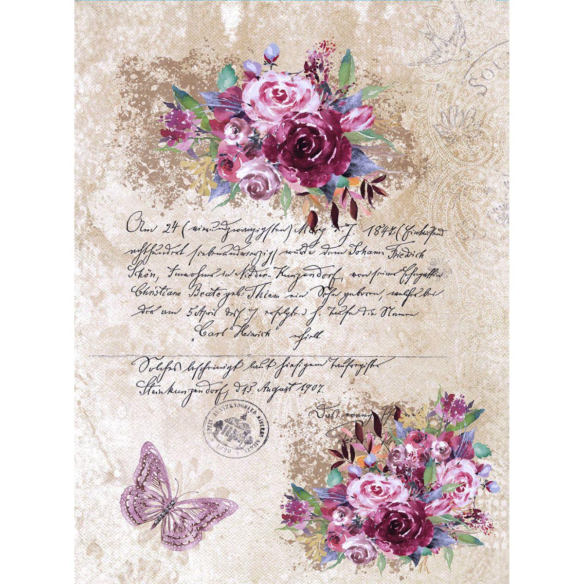 Papel Decoupage Litoarte PDZ-025 Flores, Textos e Borboletas 24,5x33cm - Palácio da Arte