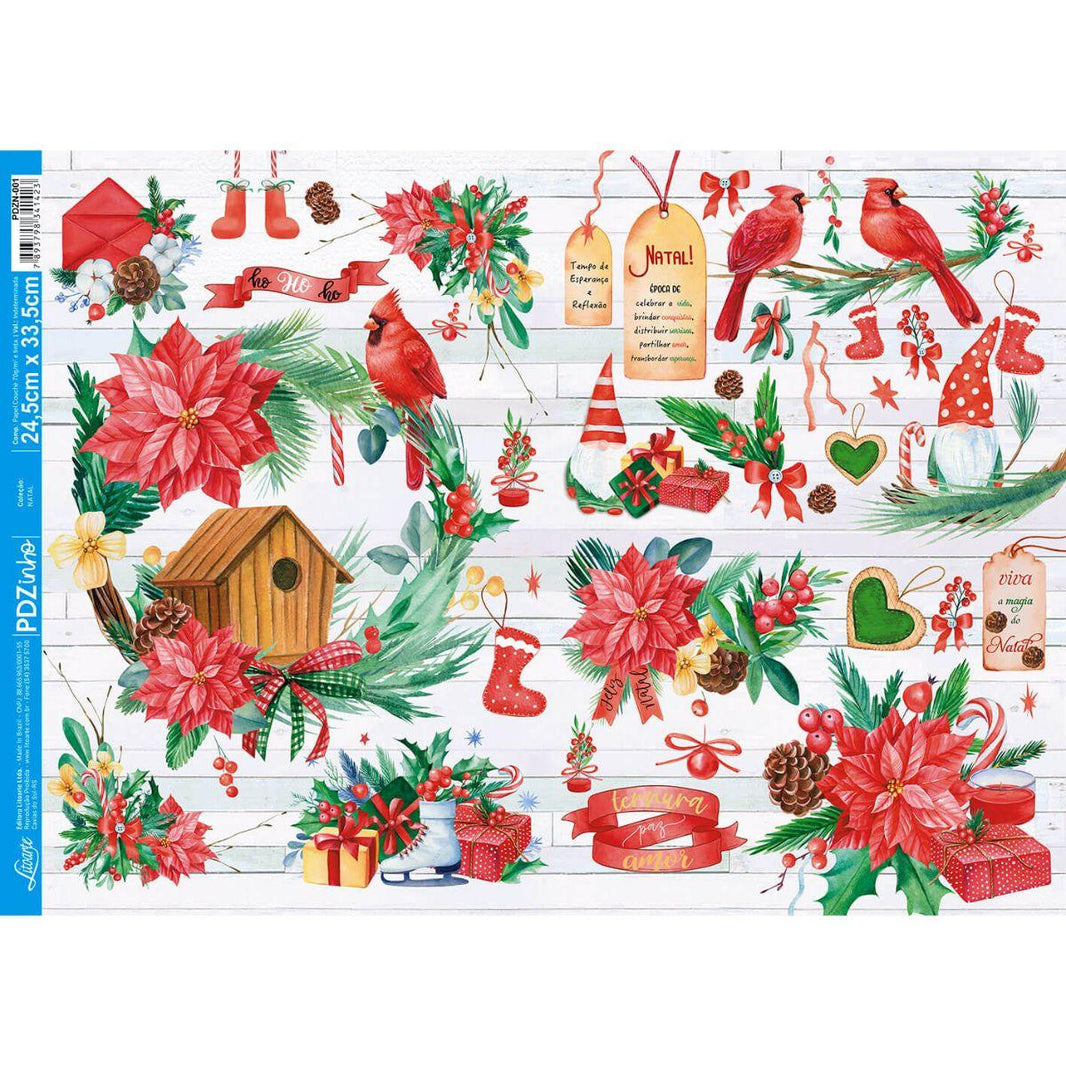 Papel Decoupage Litoarte PDZN-001 Decoração de Natal 24,5x33cm - Palácio da Arte