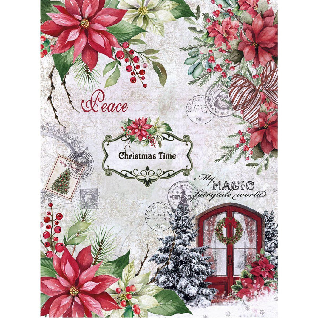 Papel Decoupage Litoarte PDZN-003 Natal Porta Vermelha e Poinsétia 24,5x33cm - Palácio da Arte