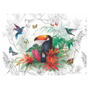 Papel Decoupage OPAPEL 30x45 2405 Flores Tropicais e Tucano - Palácio da Arte