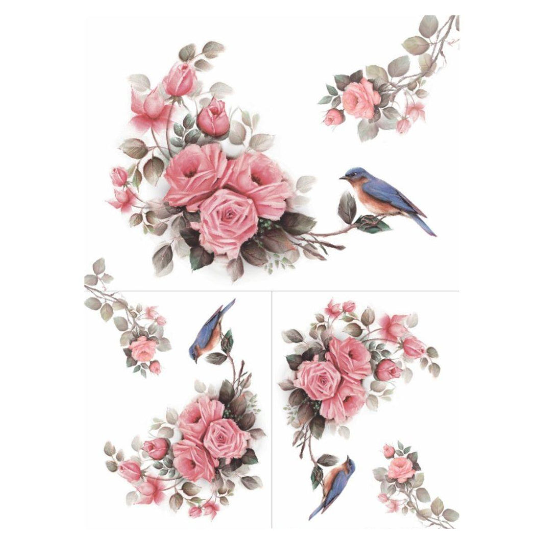 Papel Decoupage OPAPEL 30x45 2484 Flor Rosas e Pássaro - Palácio da Arte