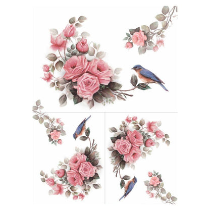 Papel Decoupage OPAPEL 30x45 2484 Flor Rosas e Pássaro - Palácio da Arte