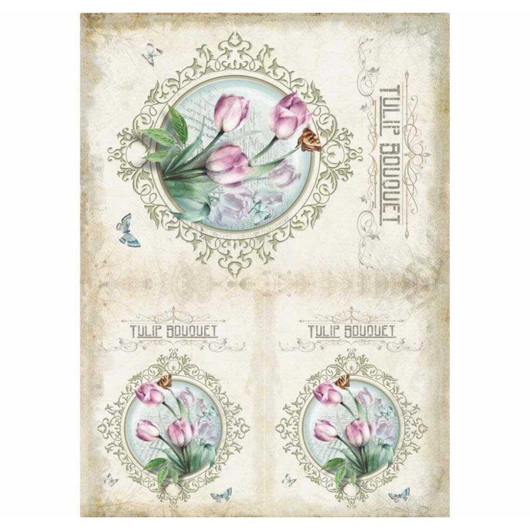 Papel Decoupage OPAPEL 30x45 2816 Flor Tulipas Brasão - Palácio da Arte