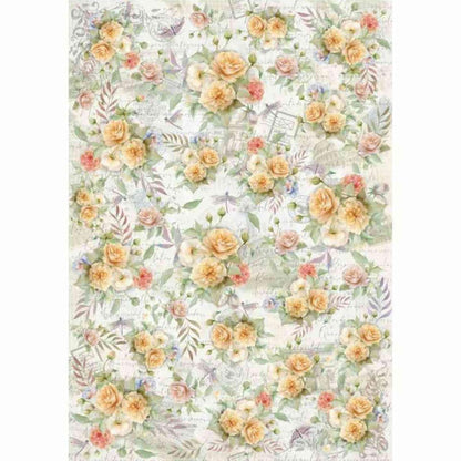 Papel Decoupage OPAPEL 30x45 3275 Flores Rosas Amarela Postal - Palácio da Arte