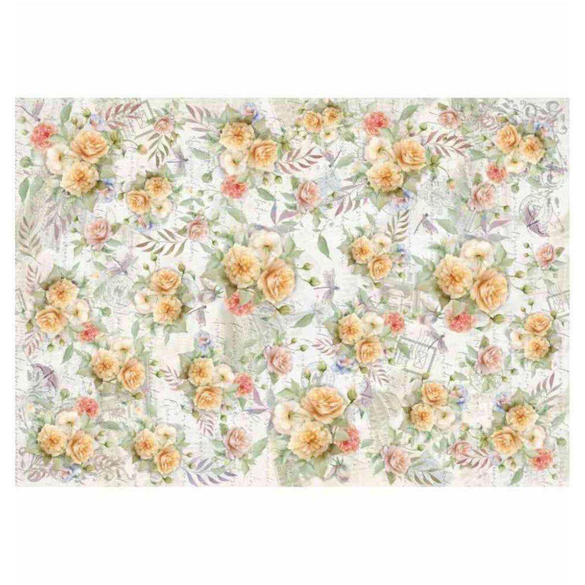 Papel Decoupage OPAPEL 30x45 3275 Flores Rosas Amarela Postal - Palácio da Arte