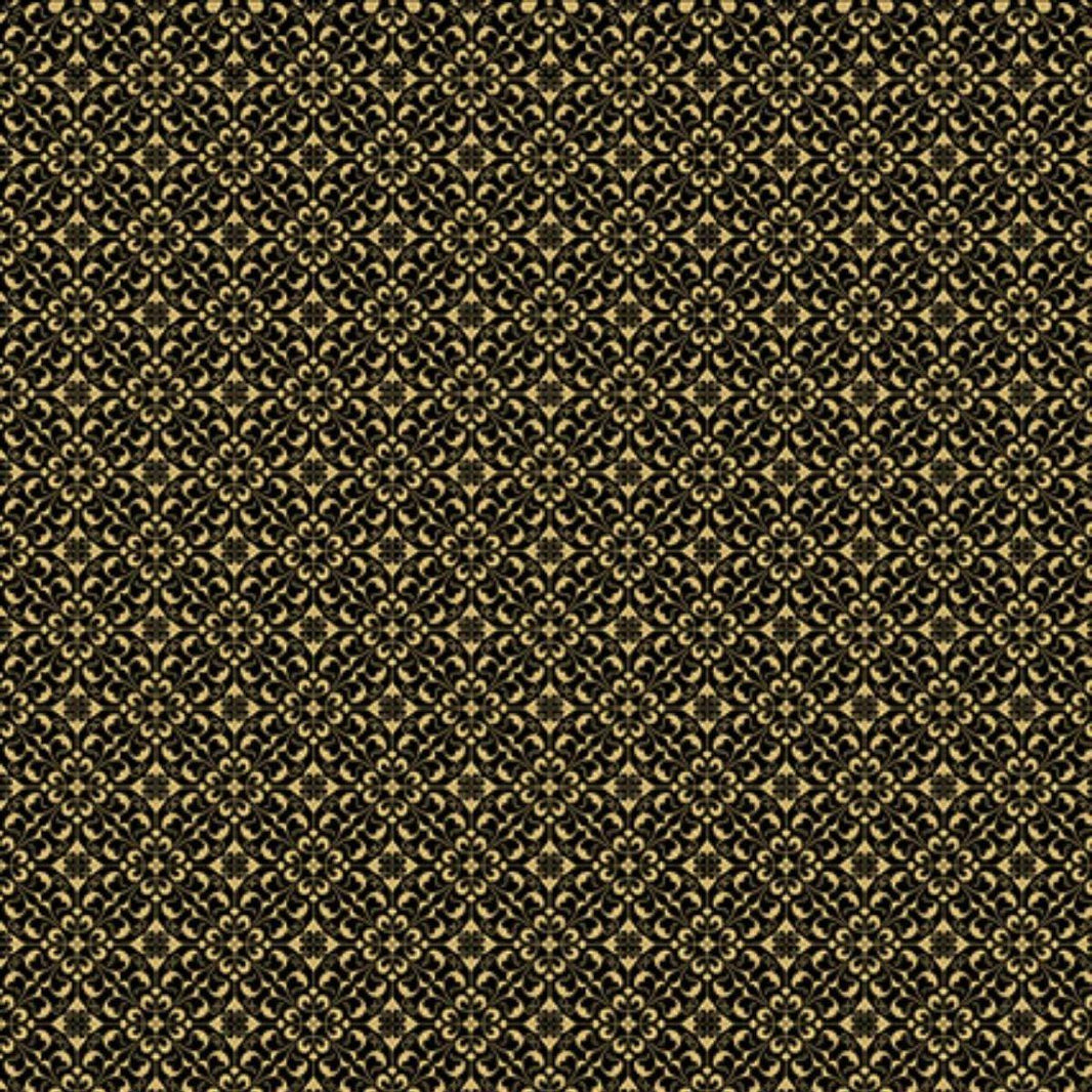 Papel Scrapbook Hot Stamping Litoarte SH30-033 Renda Dourado e Fundo Preto 30x30cm - Palácio da Arte