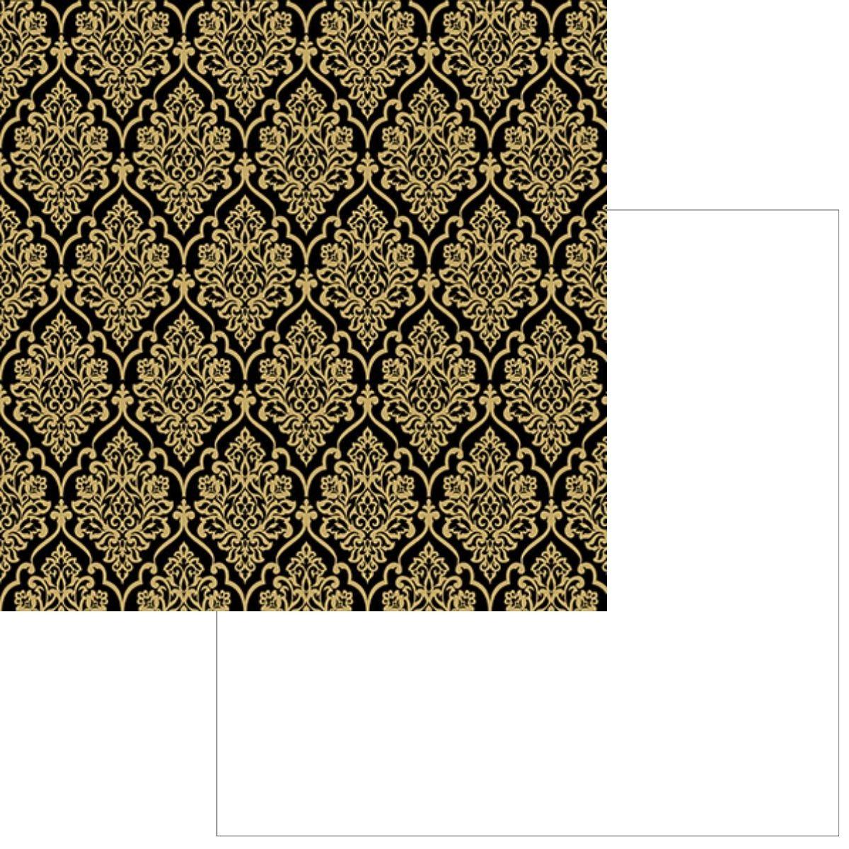 Papel Scrapbook Hot Stamping Litoarte SH30-039 Floral Dourado e Fundo Preto 30x30cm - Palácio da Arte