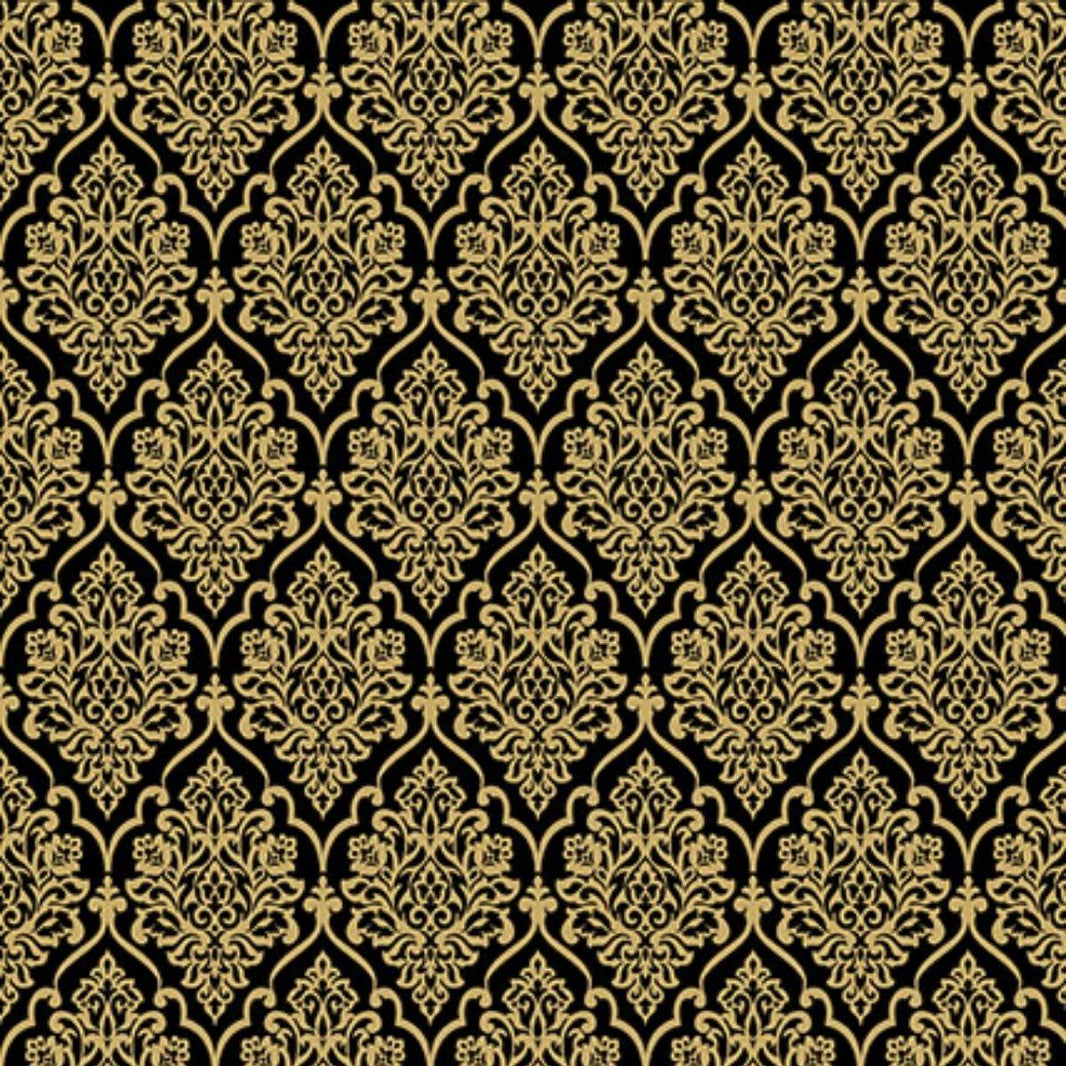 Papel Scrapbook Hot Stamping Litoarte SH30-039 Floral Dourado e Fundo Preto 30x30cm - Palácio da Arte