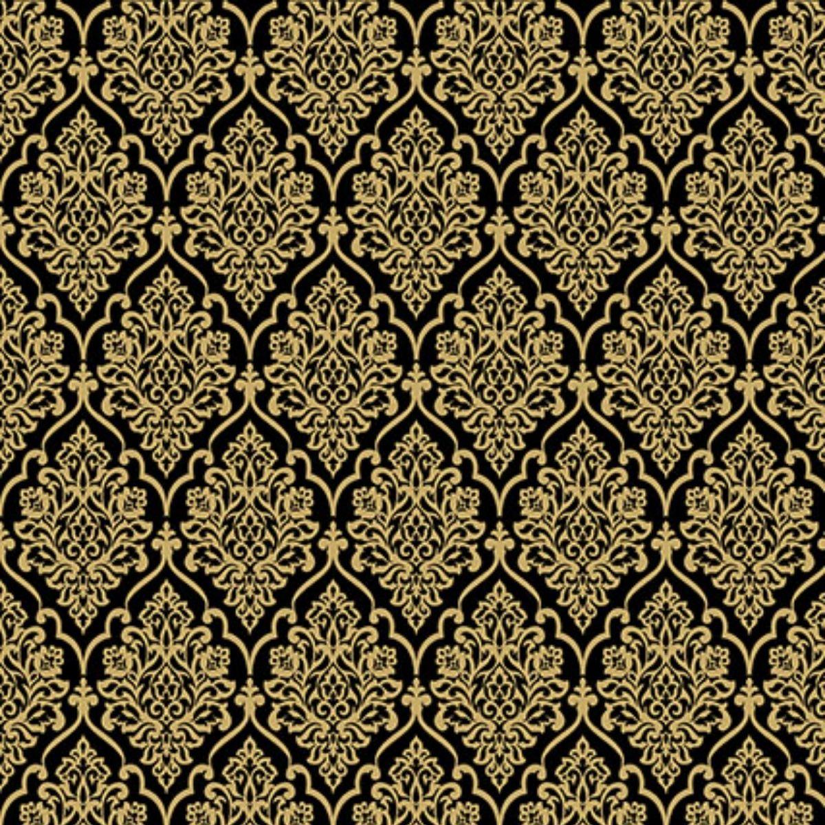 Papel Scrapbook Hot Stamping Litoarte SH30-039 Floral Dourado e Fundo Preto 30x30cm - Palácio da Arte