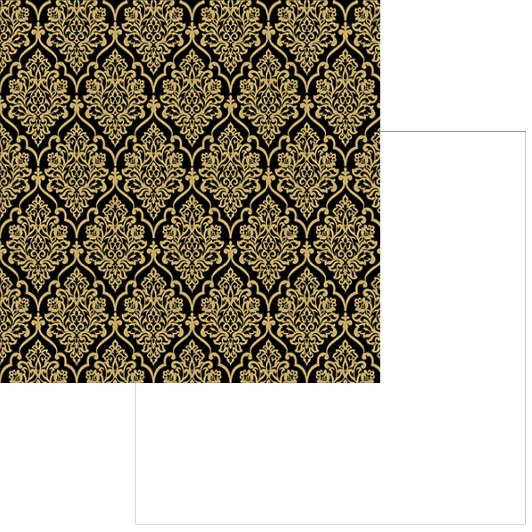Papel Scrapbook Hot Stamping Litoarte SH30-039 Floral Dourado e Fundo Preto 30x30cm - Palácio da Arte