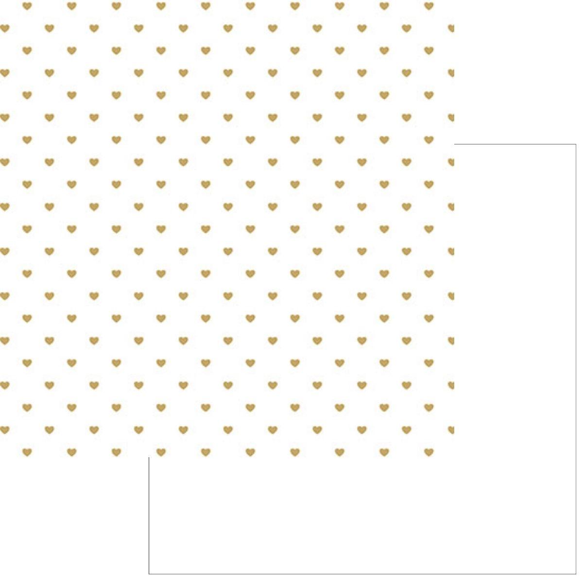 Papel Scrapbook Hot Stamping Litoarte SH30-047 Corações Dourado e Fundo Branco 30x30cm - Palácio da Arte