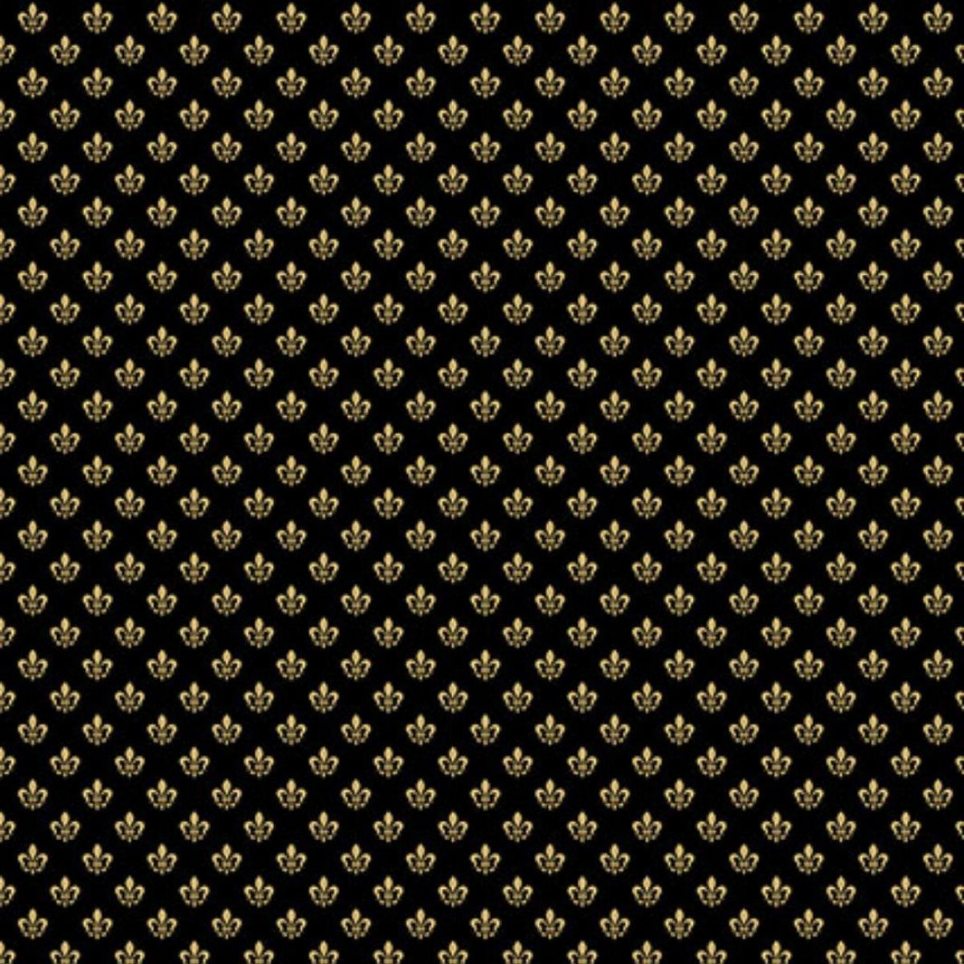 Papel Scrapbook Hot Stamping Litoarte SH30-054 Flor de Lis Dourado e Fundo Preto 30x30cm - Palácio da Arte