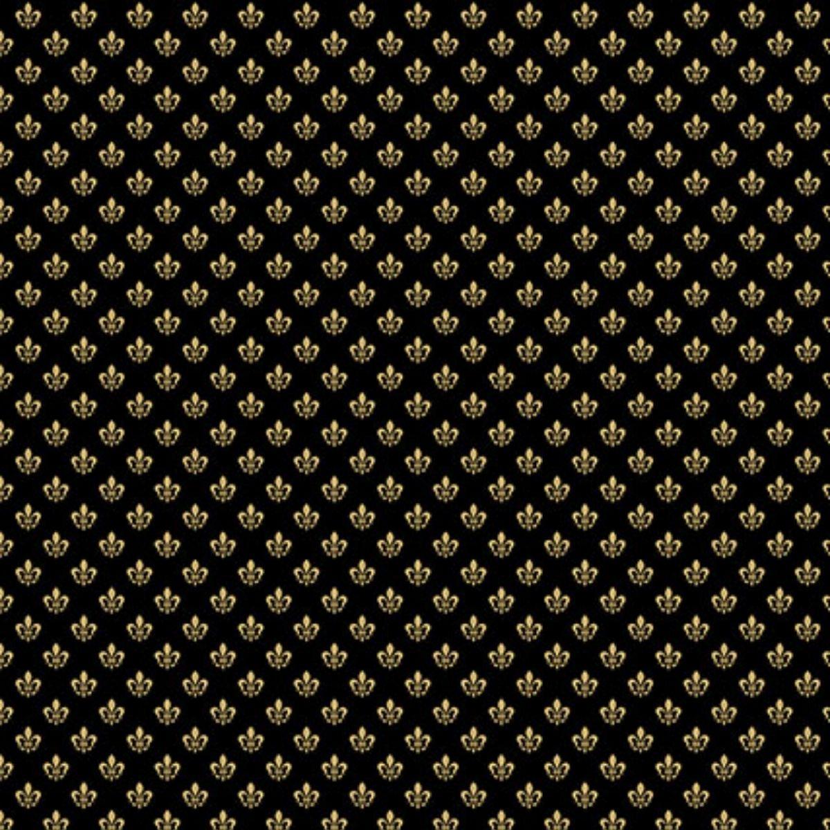 Papel Scrapbook Hot Stamping Litoarte SH30-054 Flor de Lis Dourado e Fundo Preto 30x30cm - Palácio da Arte