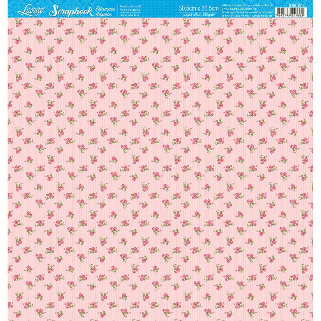 Papel Scrapbook Litoarte SBB-004 Flores Pink 30,5x30,5cm - Palácio da Arte