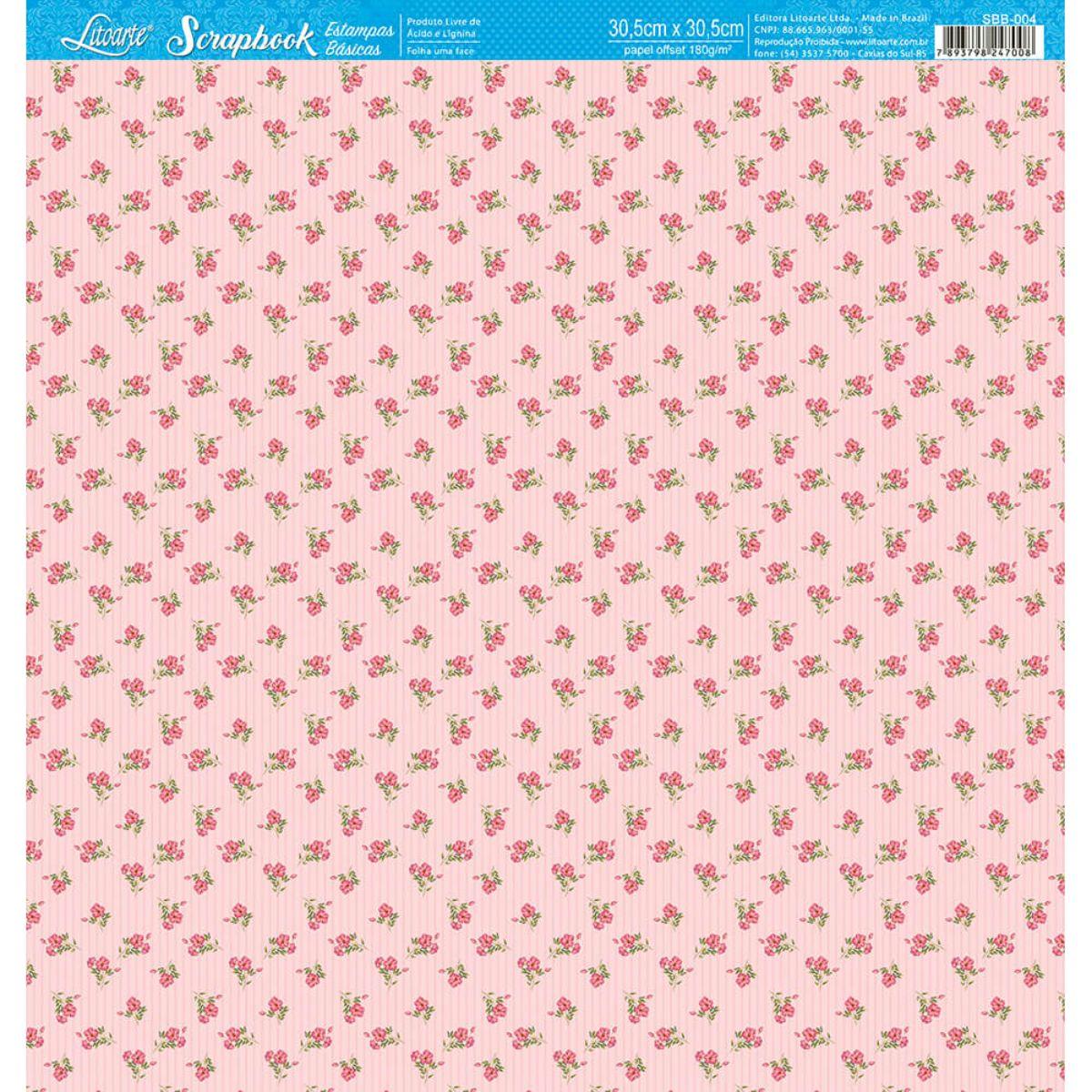 Papel Scrapbook Litoarte SBB-004 Flores Pink 30,5x30,5cm - Palácio da Arte