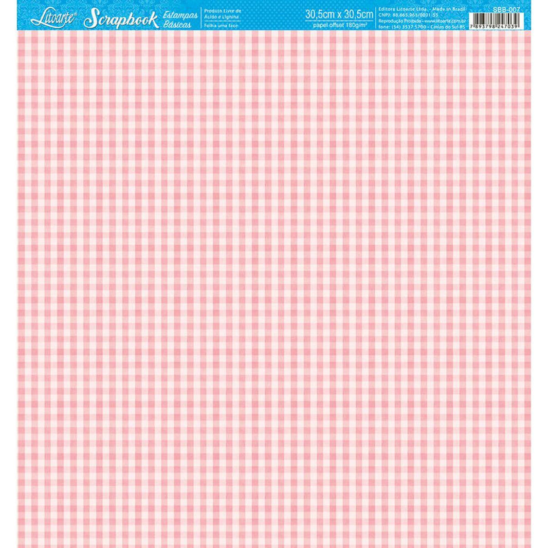 Papel Scrapbook Litoarte SBB-007 Xadrez Pink 30,5x30,5cm - Palácio da Arte