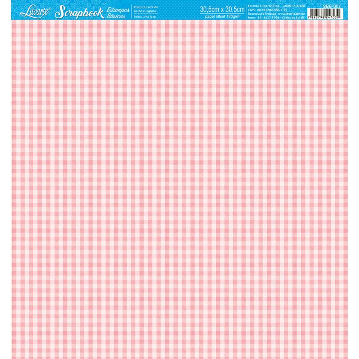 Papel Scrapbook Litoarte SBB-007 Xadrez Pink 30,5x30,5cm - Palácio da Arte