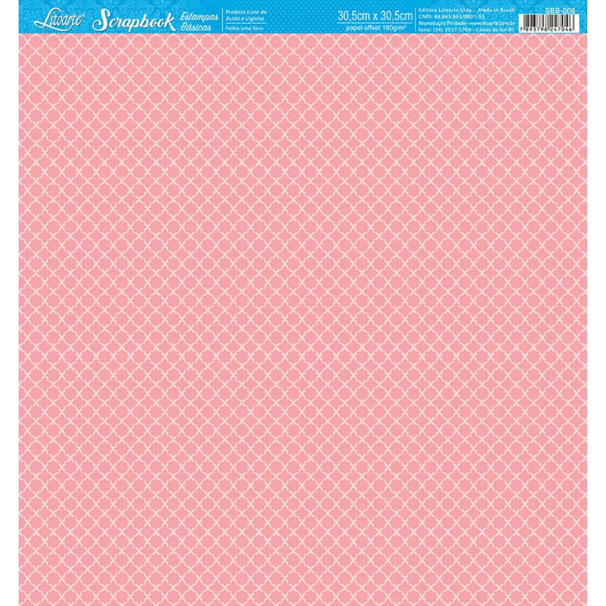 Papel Scrapbook Litoarte SBB-008 Indiano Pink 30,5x30,5cm - Palácio da Arte