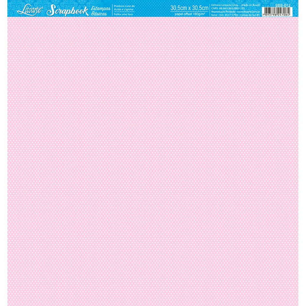 Papel Scrapbook Litoarte SBB-012 Poá Rosa 30,5x30,5cm - Palácio da Arte