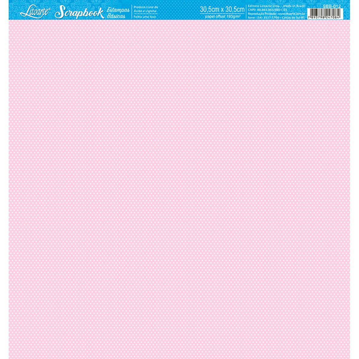 Papel Scrapbook Litoarte SBB-012 Poá Rosa 30,5x30,5cm - Palácio da Arte