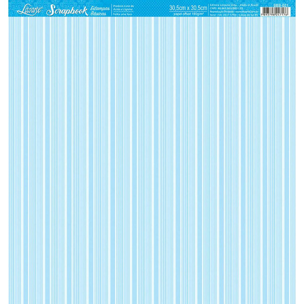 Papel Scrapbook Litoarte SBB-021 Listras Azul 30,5x30,5cm - Palácio da Arte