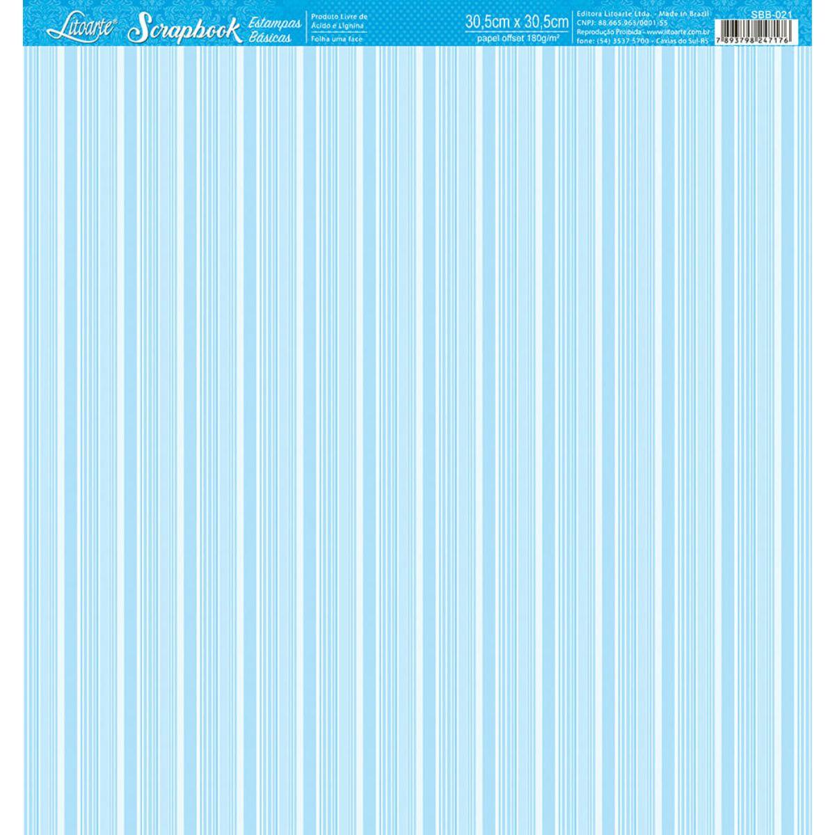 Papel Scrapbook Litoarte SBB-021 Listras Azul 30,5x30,5cm - Palácio da Arte