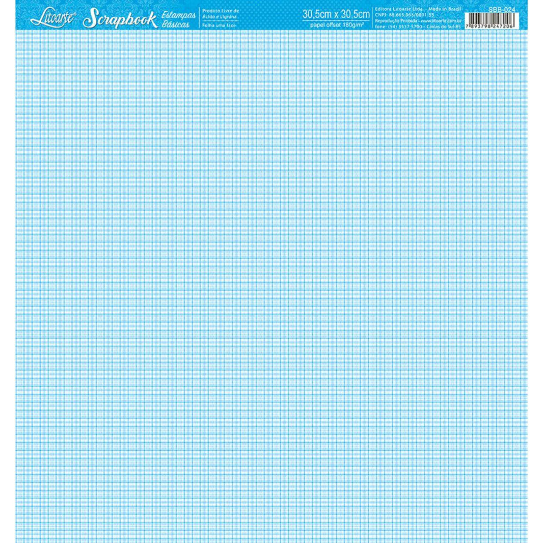 Papel Scrapbook Litoarte SBB-024 Xadrez Azul 30,5x30,5cm - Palácio da Arte