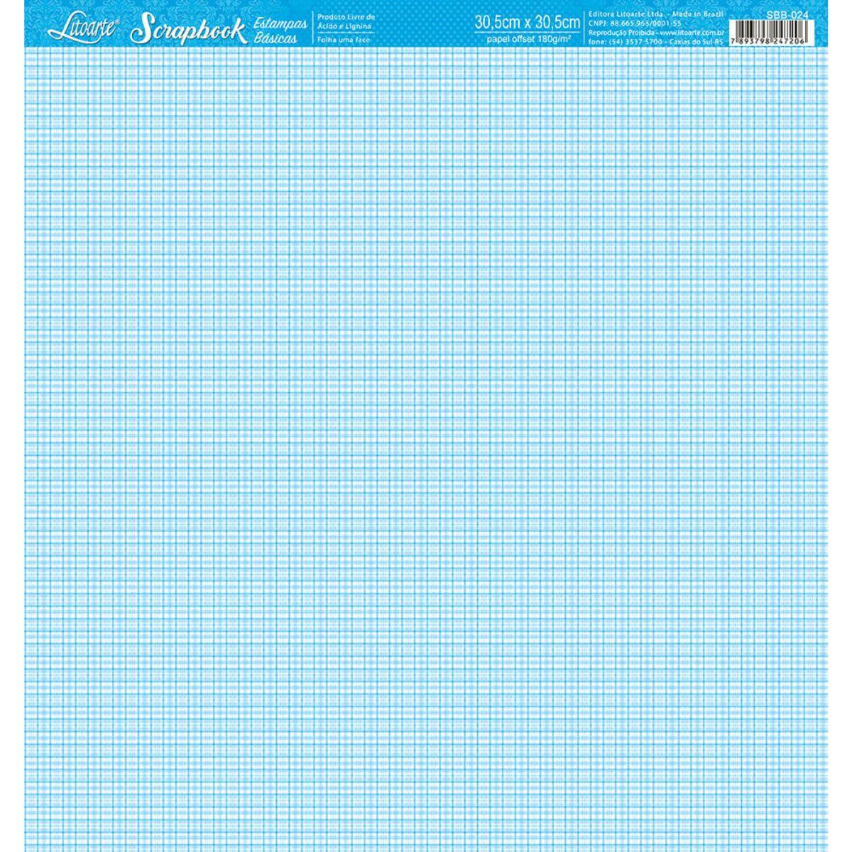 Papel Scrapbook Litoarte SBB-024 Xadrez Azul 30,5x30,5cm - Palácio da Arte