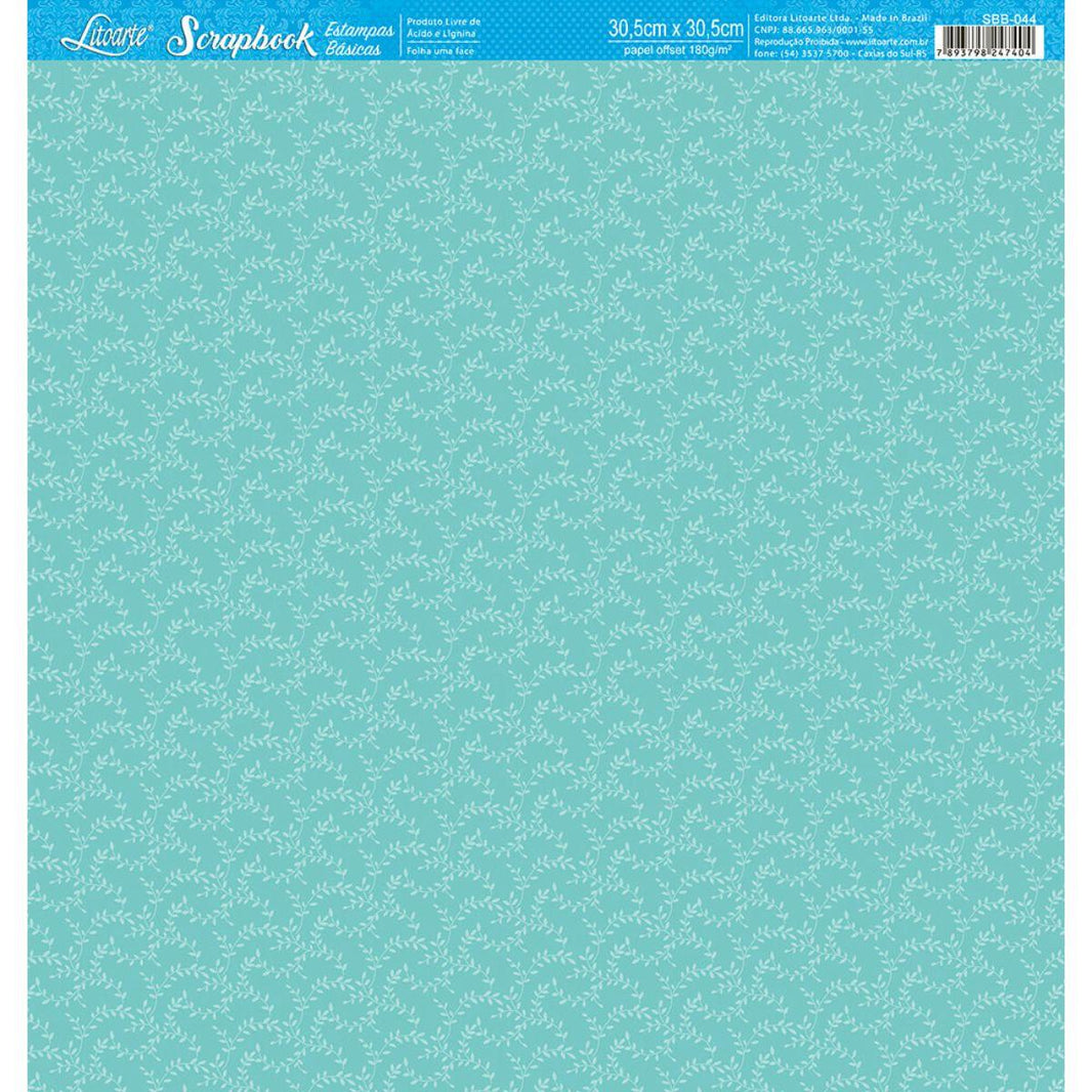 Papel Scrapbook Litoarte SBB-044 Raminhos Azul 30,5x30,5cm - Palácio da Arte