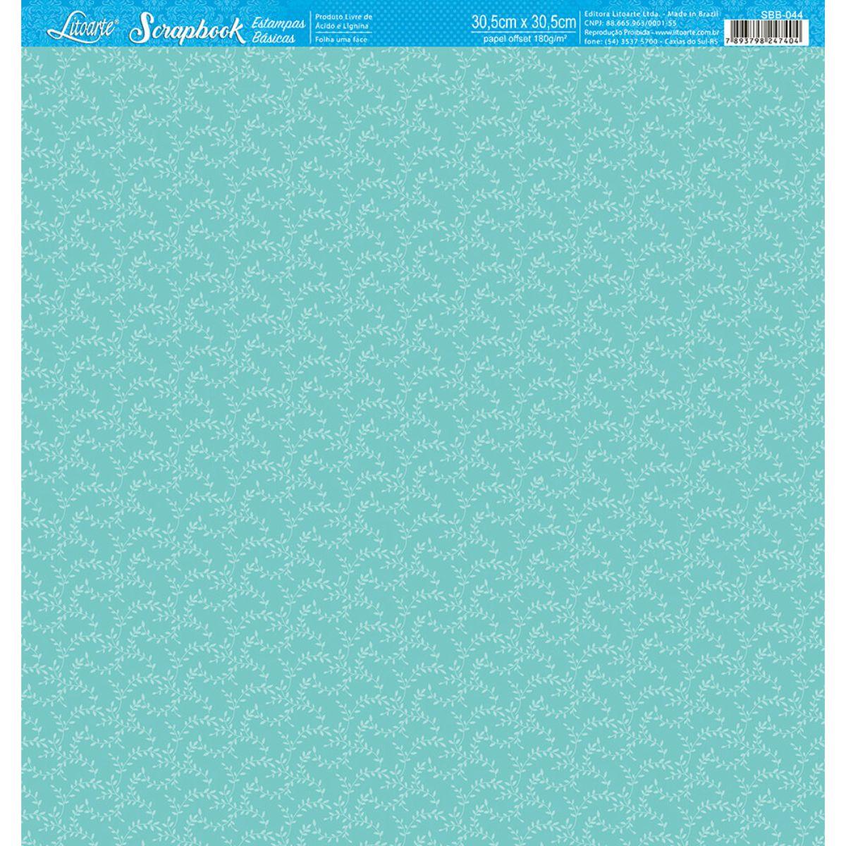 Papel Scrapbook Litoarte SBB-044 Raminhos Azul 30,5x30,5cm - Palácio da Arte